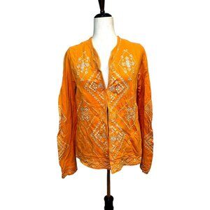 JW Los Angeles Boho Embroidered Jacket Women’s Small Orange Cotton Zip Front Fes